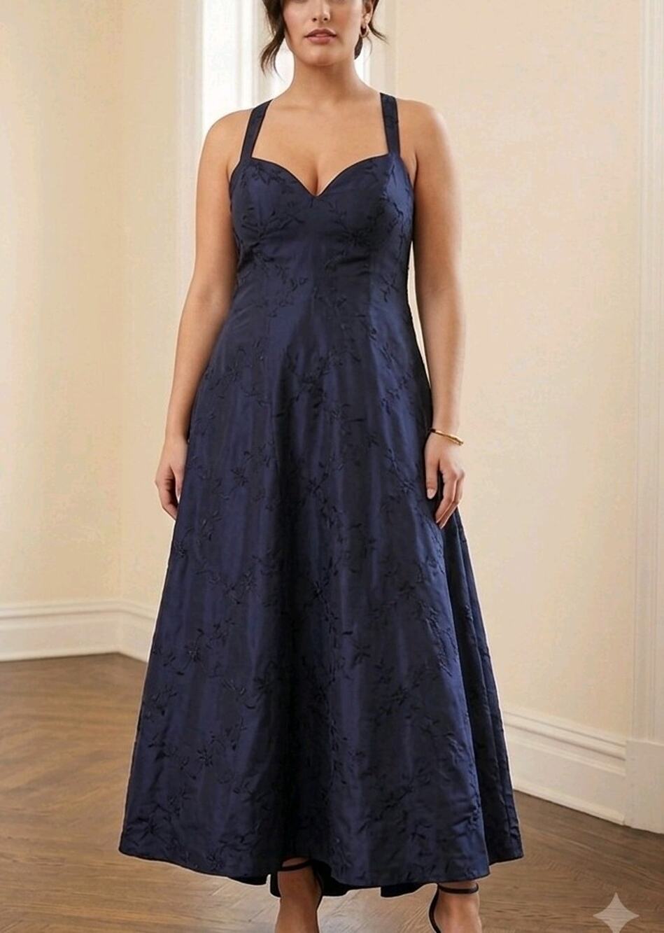 Womens Navy Sleeveless Dress Size M Formal Mesh Overlay Dark Floral Whimsygoth